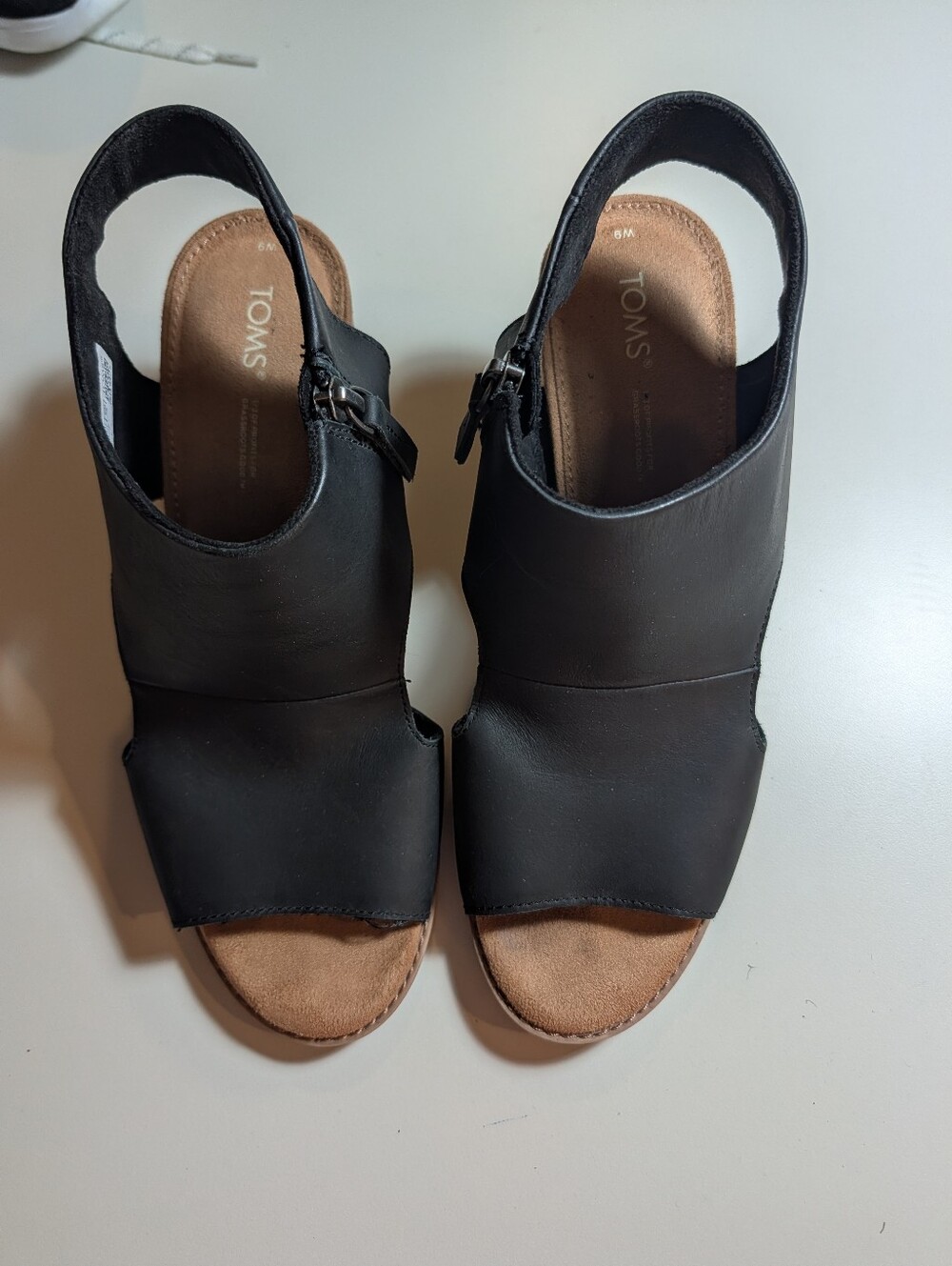 TOMS Eliana Black Peep-Toe Slingback Leather Mules Size 9